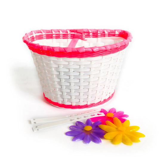 Kids Basket White With Pink Strip Large Flowers